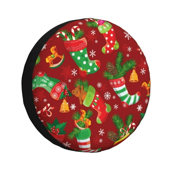 Gukieu X-mas and New Year Print Car Tire Cover, Adjustable Waterproof and Dustproof Tire Protection Cover, Suitable for SUV, Truck, Van-14 inch