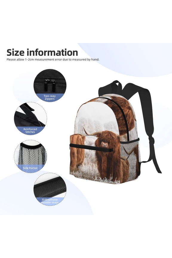 Yak Print Backpack, Waterproof Backpack with Adjustable Shoulder Straps, Suitable for Campus, Business, Travel, Unisex
