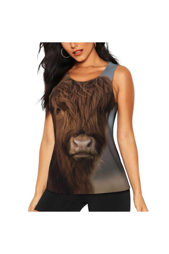 Yak Print Women's Quick-drying Fitness Vest, Round Neck Sleeveless Fitness T-shirt, Suitable for Yoga, Sports-X-Large