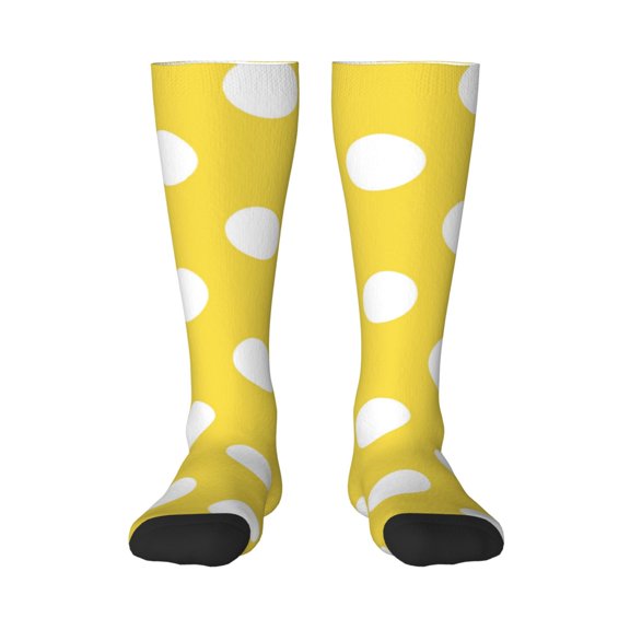 Gukieu Yellow And White Polka Dot Print Contrast Color Stockings, Elastic Sports Socks Warm Socks Clothing Accessories, Adult Unisex