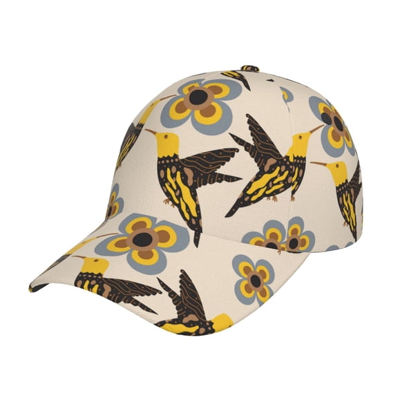 Gukieu Yellow Flowers Hummingbird Prin Baseball Cap, Adjustable Sweat-wicking Daily,Travel, Sports Cap, Unisex