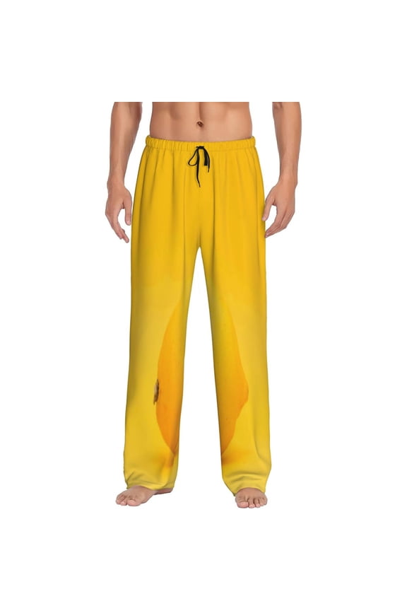 Yellow Lemon Print Men's Home Trousers, Elastic Drawstring Home Pajamas Clothing Suitable for Adult Men-3X-Large