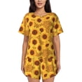 thumbnail image 1 of Gukieu Yellow Leopard Print Sunflower Print Women's Short-sleeved Pajama Set, Round Neck Button Top Elastic Shorts 2-piece Set, Summer Home Leisure Clothing-X-Large, 1 of 6