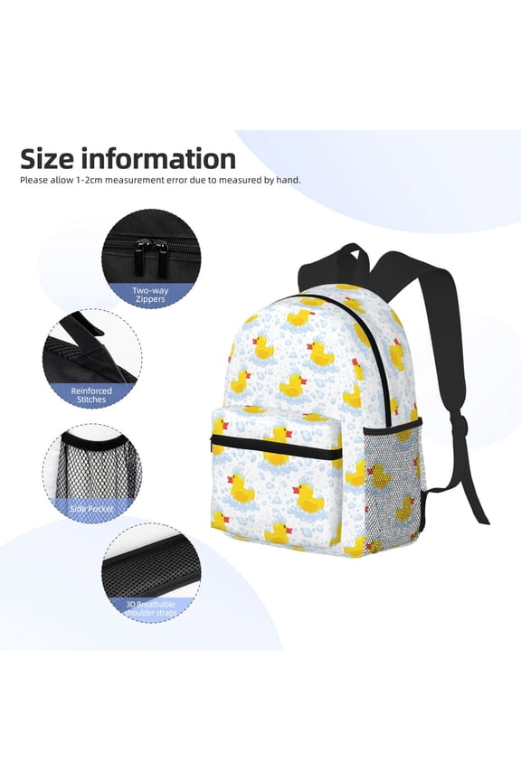 Yellow Rubber Duck Print Backpack, Waterproof Backpack with Adjustable Shoulder Straps, Suitable for Campus, Business, Travel, Unisex
