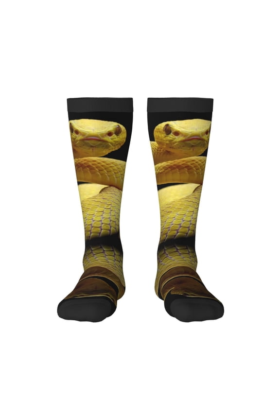 Yellow White-Lipped Pit Viper Print Contrast Color Stockings, Elastic Sports Socks Warm Socks Clothing Accessories, Adult Unisex