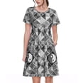 thumbnail image 1 of Gukieu Yin Yang With Black And White Print Women's Short Sleeve Dress, Elastic Waistband A-line with Pockets Summer Dress, Suitable for Daily Leisure, Work, Vacation, 1 of 6