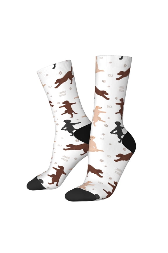 Yoga Labrador Retriever Print Contrast Color Mid-calf Socks, Sweat-wicking Athletic Socks, Unisex Clothing Accessories