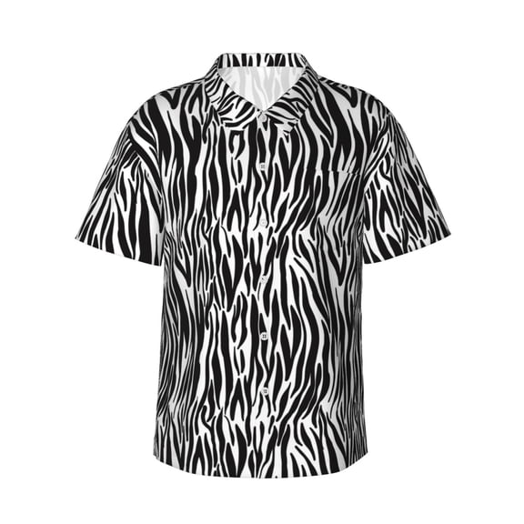 Gukieu Zebra Print Men's Short-sleeved Shirts, Button-down Lapel Hawaiian Shirts, T-shirts, Beach Vacation Summer Casual Wear,XX-Large