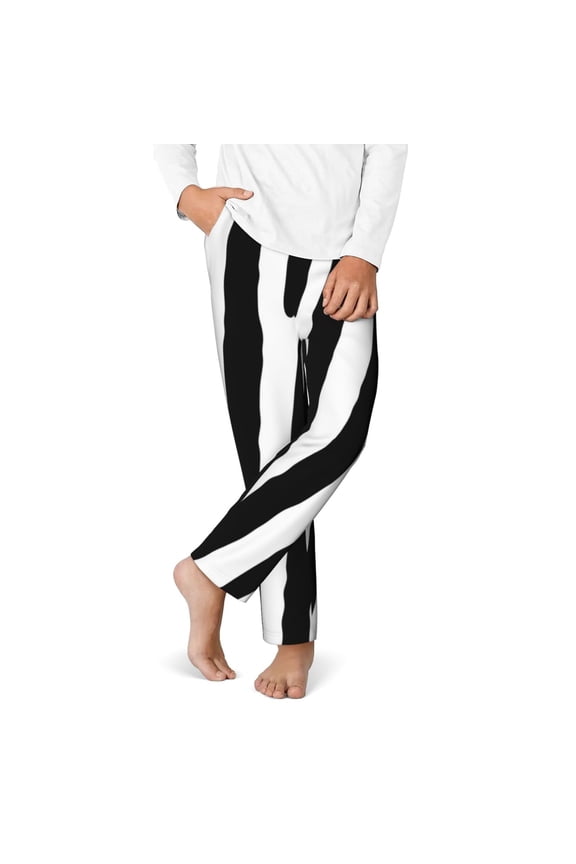 Zebra Print Youth Home Trousers, Elastic Waistband with Pockets for Home and Outing, Suitable for Children Aged 5-16-XS(5-6)