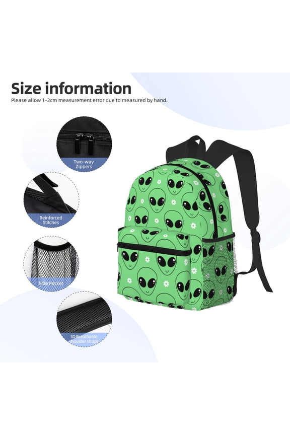 alien cartoons Print Backpack, Waterproof Backpack with Adjustable Shoulder Straps, Suitable for Campus, Business, Travel, Unisex