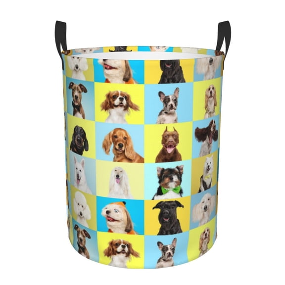 Gukieu arious dog breeds Print Round Dirty Clothes Bag, Waterproof Standing Home Bathroom Storage Basket Car Trunk Storage Bag-Small