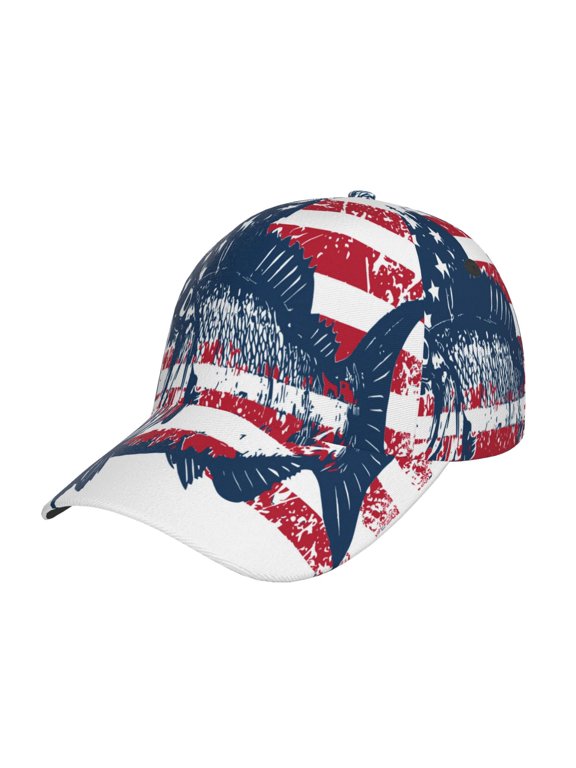 bass fish with the USA flag Prin Baseball Cap, Adjustable Sweat-wicking Daily,Travel, Sports Cap, Unisex
