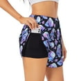 thumbnail image 1 of Gukieu blue Skull flower Print Women's Sports Shorts with Drawstring Elastic Waistband for Running, Yoga, Fitness-Large, 1 of 7