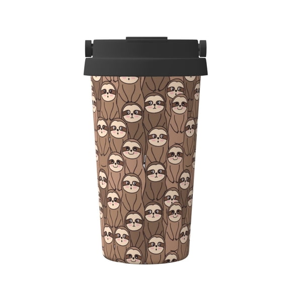 Gukieu brown sloth family Print Insulated Coffee Cup, Portable Stainless Steel Vacuum Cup with Lid, Unisex, Suitable for Office, Cafe, Car