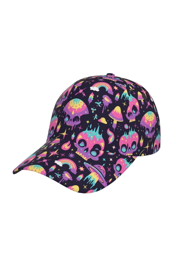 cartoon Skull rainbow space Prin Baseball Cap, Adjustable Sweat-wicking Daily,Travel, Sports Cap, Unisex