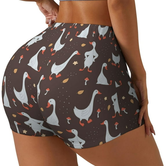 Gukieu cartoon geese Print Women's Sports Shorts, Elastic Waist High Stretch Running Yoga Gym Sweatpants-X-Large