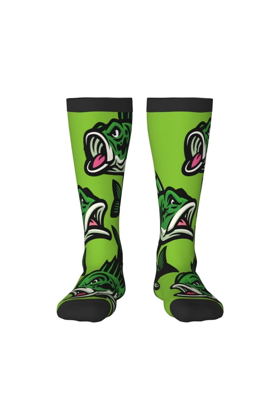 cartoon largemouth bass fish Print Contrast Color Stockings, Elastic Sports Socks Warm Socks Clothing Accessories, Adult Unisex