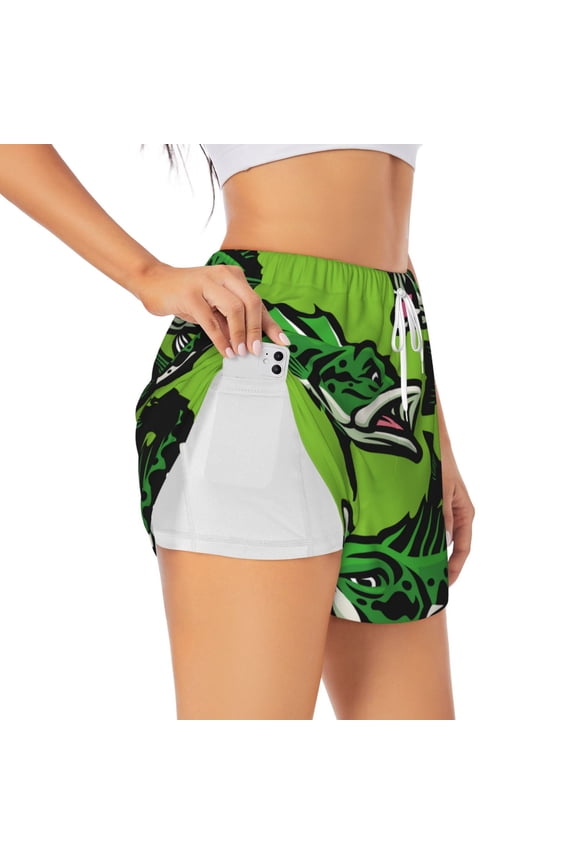 cartoon largemouth bass fish Print Women's Sports Shorts with Drawstring Elastic Waistband for Running, Yoga, Fitness-Small