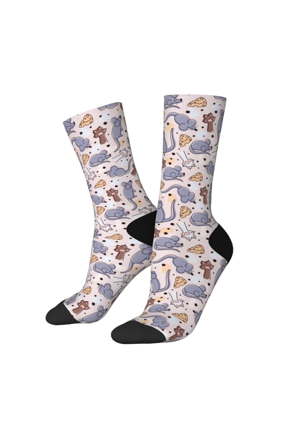 cartoon mouse Print Contrast Color Stockings, Elastic Sports Socks Warm Socks Clothing Accessories, Adult Unisex