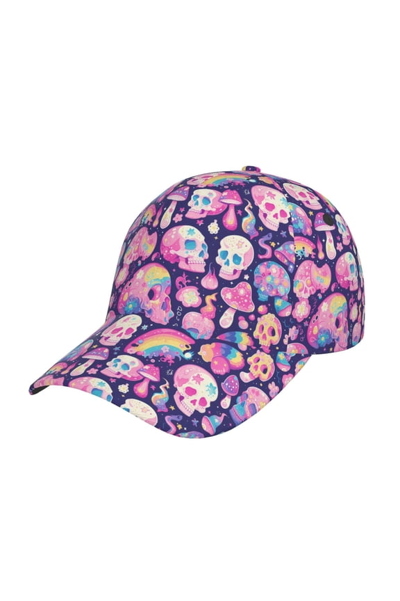 cartoon rainbow Skull Prin Baseball Cap, Adjustable Sweat-wicking Daily,Travel, Sports Cap, Unisex