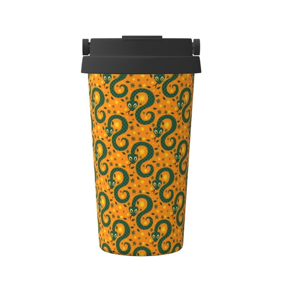 Gukieu cartoon snake Print Insulated Coffee Cup, Portable Stainless Steel Vacuum Cup with Lid, Unisex, Suitable for Office, Cafe, Car