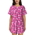 thumbnail image 1 of Gukieu cherry Print Women's Short-sleeved Pajama Set, Round Neck Button Top Elastic Shorts 2-piece Set, Summer Home Leisure Clothing-Small, 1 of 6