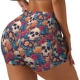 thumbnail image 1 of Gukieu colorful Skull rose Print Women's Sports Shorts, Elastic Waist High Stretch Running Yoga Gym Sweatpants-Medium, 1 of 8