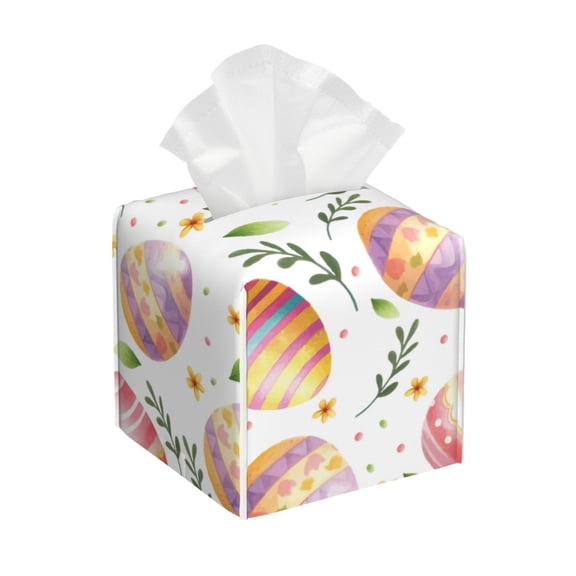 Gukieu colorful easter eggs Print Leather Tissue Box, PVC Waterproof Velcro Opening and Closing Square Tissue Box Holder, Suitable for Home and Office Decoration
