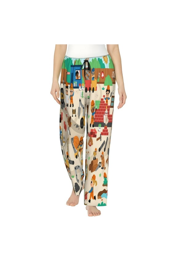 construction road work landscape Print Women's Home Trousers, with Pockets and Drawstring Pajamas, Home Pajamas, Sleepwear-Small