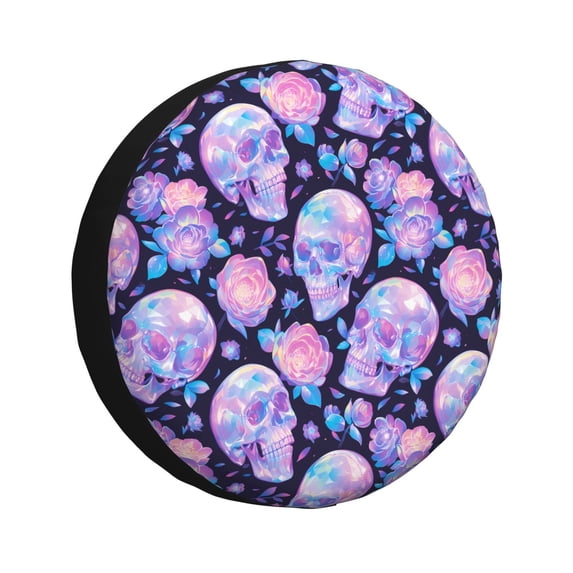 Gukieu crystal Skull flower Print Car Tire Cover, Adjustable Waterproof and Dustproof Tire Protection Cover, Suitable for SUV, Truck, Van-14 inch