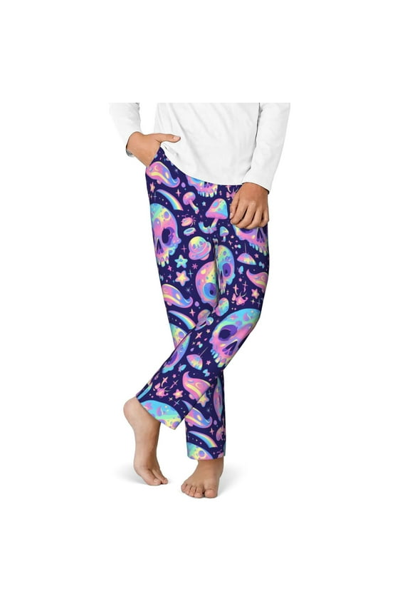 crystal Skull mushroom Print Youth Home Trousers, Elastic Waistband with Pockets for Home and Outing, Suitable for Children Aged 5-16-XS(5-6)
