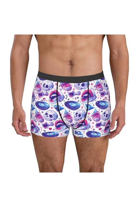 crystal Skull record lips Print Men's Boxer Briefs, High Elastic Moisture Wicking Boxer Briefs Underwear-Small