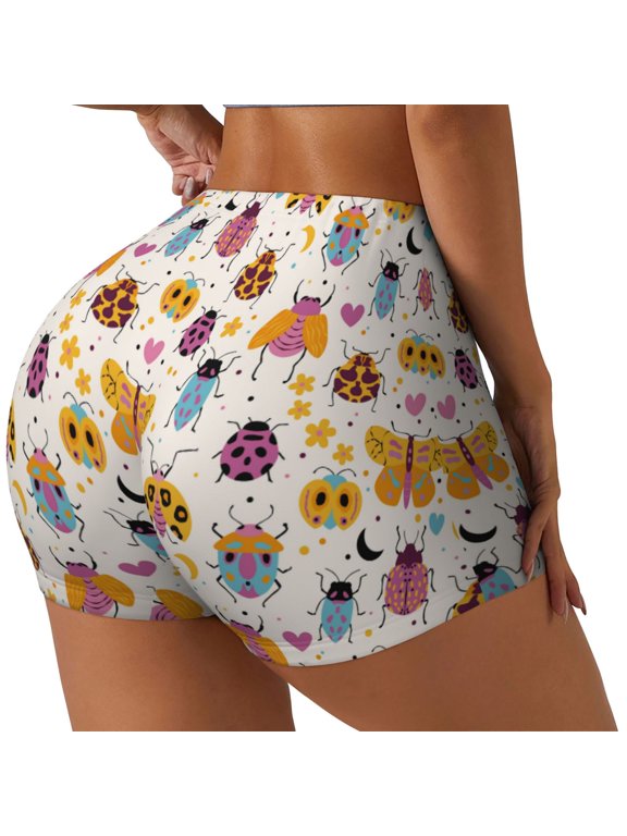 cute bugs Print Women's Sports Shorts, Elastic Waist High Stretch Running Yoga Gym Sweatpants-Small