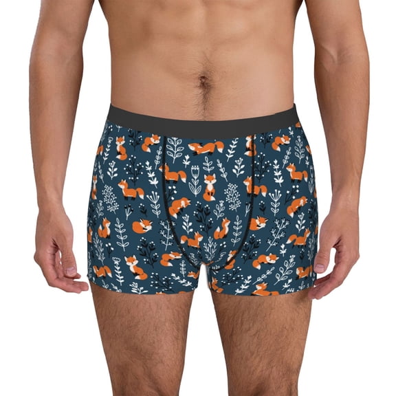 Gukieu cute fall fox Print Men's Boxer Briefs, High Elastic Moisture Wicking Boxer Briefs Underwear-Large
