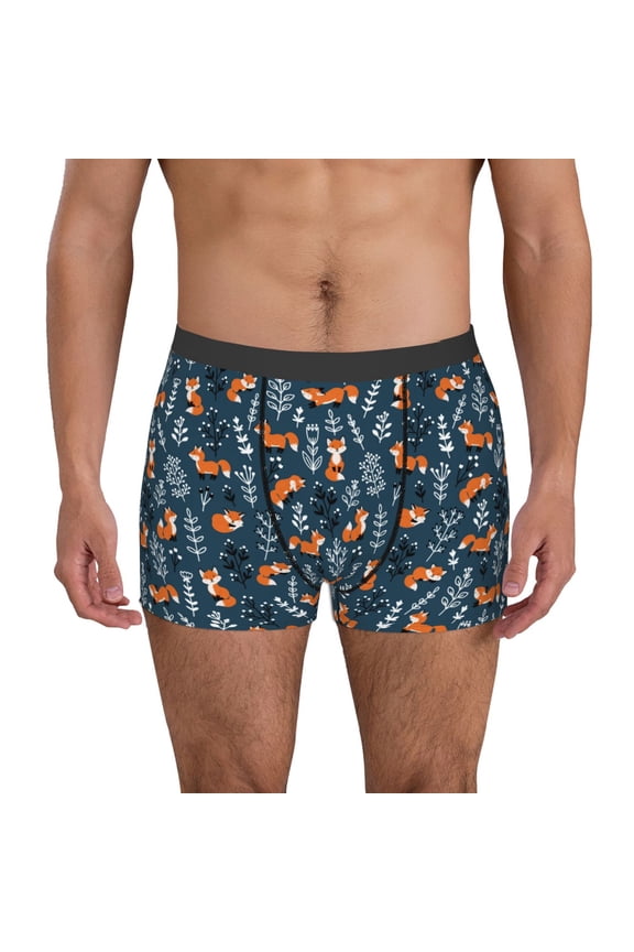 cute fall fox Print Men's Boxer Briefs, High Elastic Moisture Wicking Boxer Briefs Underwear-Large