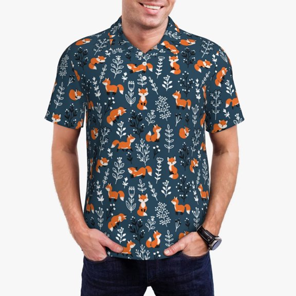 Gukieu cute fall fox Print Men's Quick-drying POLO Shirt, Button-down Summer T-shirt, Suitable for Work and Outdoor Activities-Small