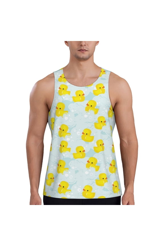 cute rubber duck Print Men's Quick Dry Fitness Vest, Round Neck Sleeveless Fitness Bodybuilding Top-