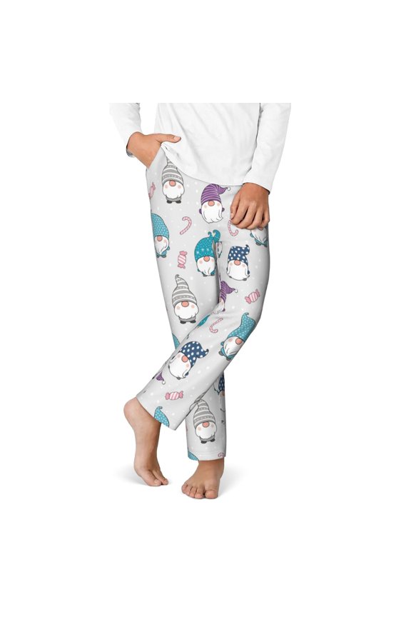 cute winter Gnome Print Youth Home Trousers, Elastic Waistband with Pockets for Home and Outing, Suitable for Children Aged 5-16-Large