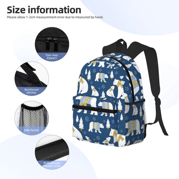 Gukieu cute winter bear Print Backpack, Waterproof Backpack with Adjustable Shoulder Straps, Suitable for Campus, Business, Travel, Unisex