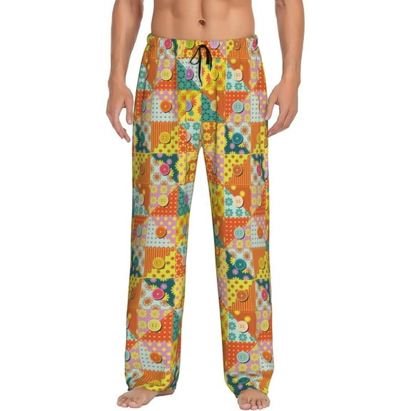 Gukieu different patchwork Print Men's Home Trousers, Elastic Drawstring Home Pajamas Clothing Suitable for Adult Men-Small