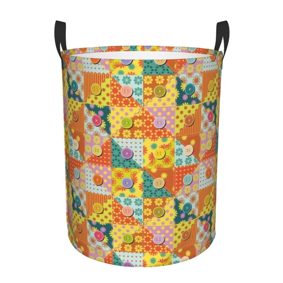 Gukieu different patchwork Print Round Dirty Clothes Bag, Waterproof Standing Home Bathroom Storage Basket Car Trunk Storage Bag-Medium