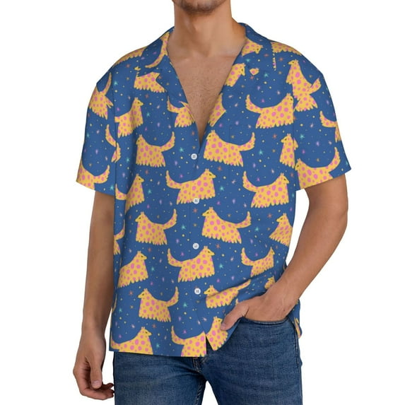 Gukieu dogs Print Men's Short-sleeved Shirts, Button-down Pocket Shirts, T-shirts, Beach Vacation Travel Summer Clothing-Large