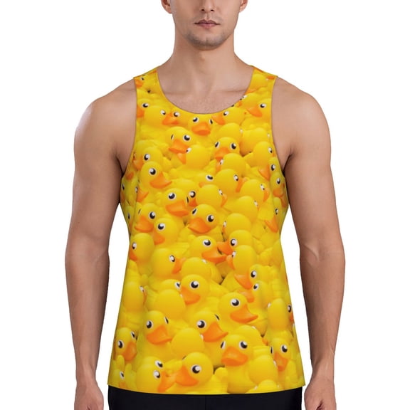 Gukieu duck floating in the pool Print Men's Quick Dry Fitness Vest, Round Neck Sleeveless Fitness Bodybuilding Top-3X-Large