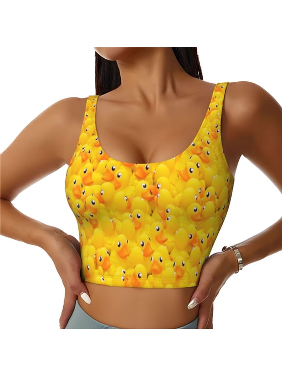 duck floating in the pool Print Women's Sports Vest, Low-neck U-shaped Removable Pad Sports Bra for Yoga, Exercise, Dance-X-Large