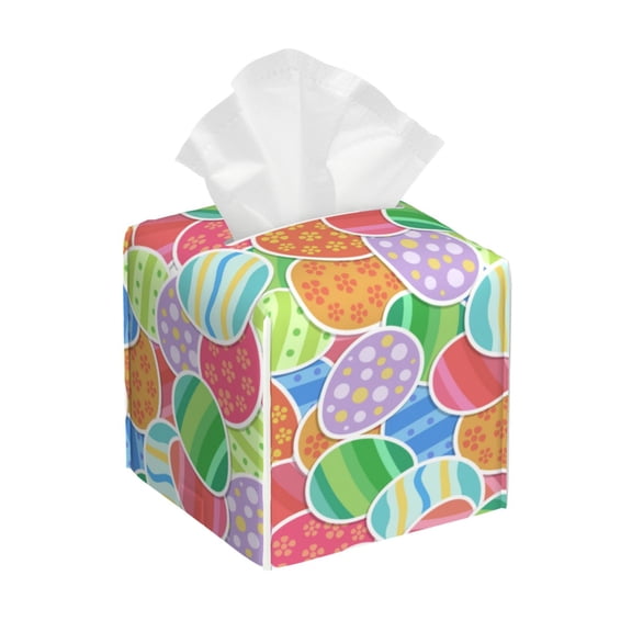 Gukieu easter eggs Print Leather Tissue Box, PVC Waterproof Velcro Opening and Closing Square Tissue Box Holder, Suitable for Home and Office Decoration