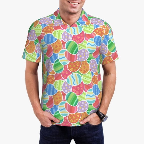 Gukieu easter eggs Print Men's Quick-drying POLO Shirt, Button-down Summer T-shirt, Suitable for Work and Outdoor Activities-Small