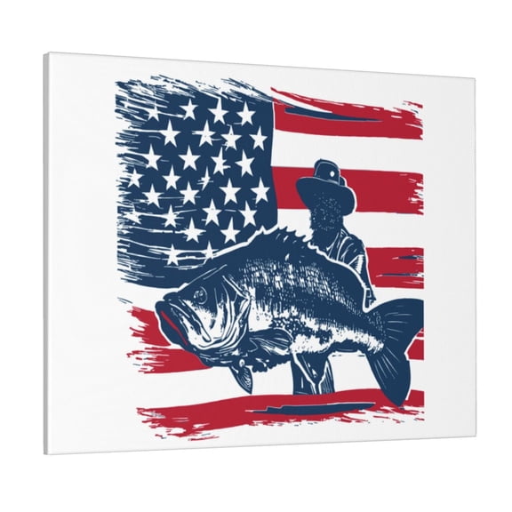 Gukieu fisherman fishing with USA flag Print Canvas Decorative Hanging Painting, Waterproof Art Wall Decoration with Frame, Suitable for Living Room, Bedroom