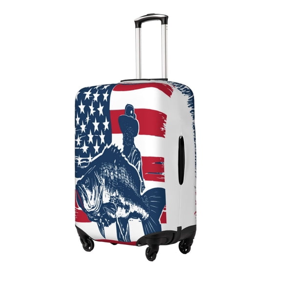 Gukieu fisherman fishing with USA flag Print Suitcase Protective Cover, Elastic Zipper Buckle Suitcase Protective Cover, Suitable for Travel, Business Trip-Small