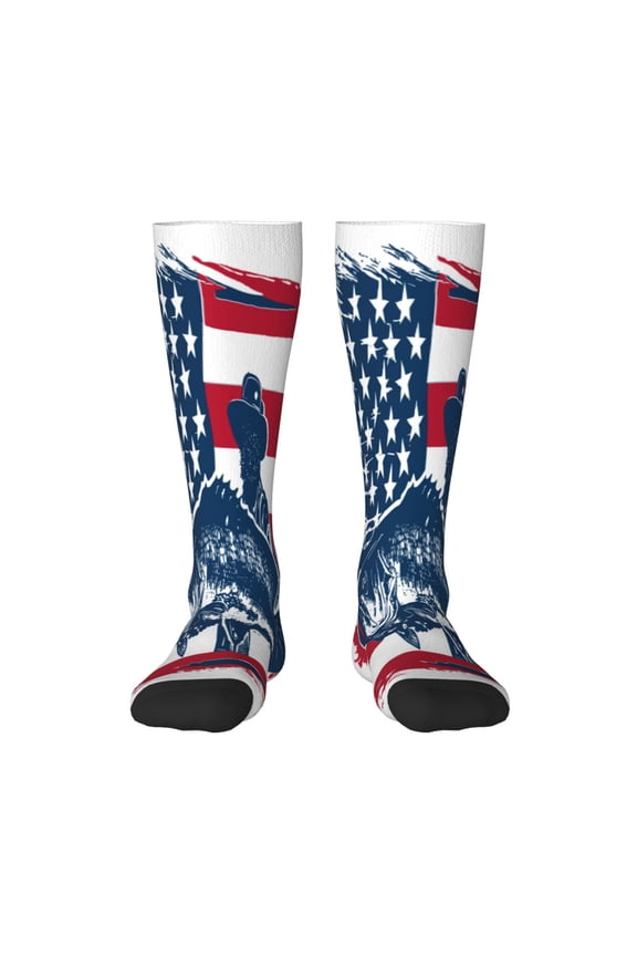 fisherman fishing with USA flag Print Contrast Color Stockings, Elastic Sports Socks Warm Socks Clothing Accessories, Adult Unisex