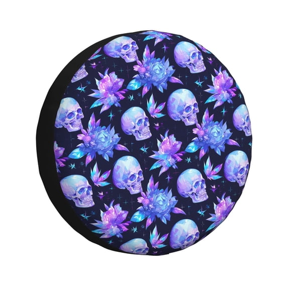 Gukieu flower starry sky Skull Print Car Tire Cover, Adjustable Waterproof and Dustproof Tire Protection Cover, Suitable for SUV, Truck, Van-16 inch
